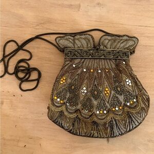 Vintage Hashimoto beaded satin evening bag made in Philippines